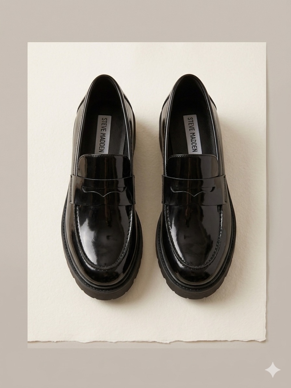 Steve Madden Black Patent Leather Penny Loafers Size 9.5 Chunky Platform
